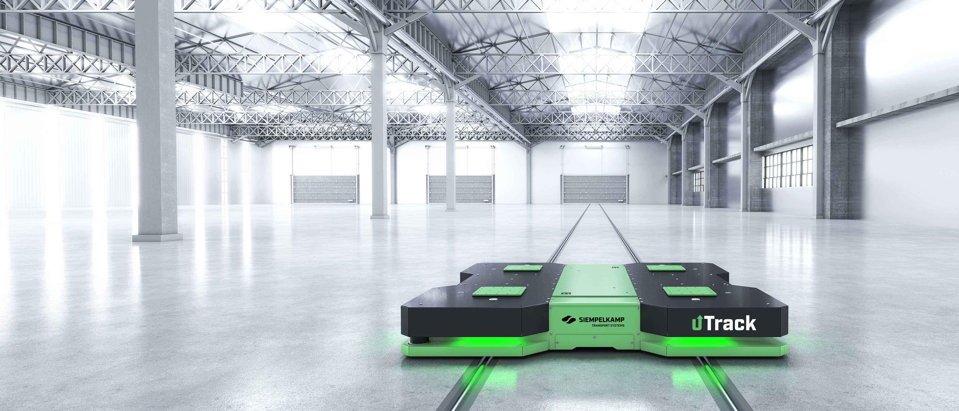 Benefícios e características do sistema: uTrack é o VGA de alta capacidade para transporte automatizado de materiais de 5 a 200 t