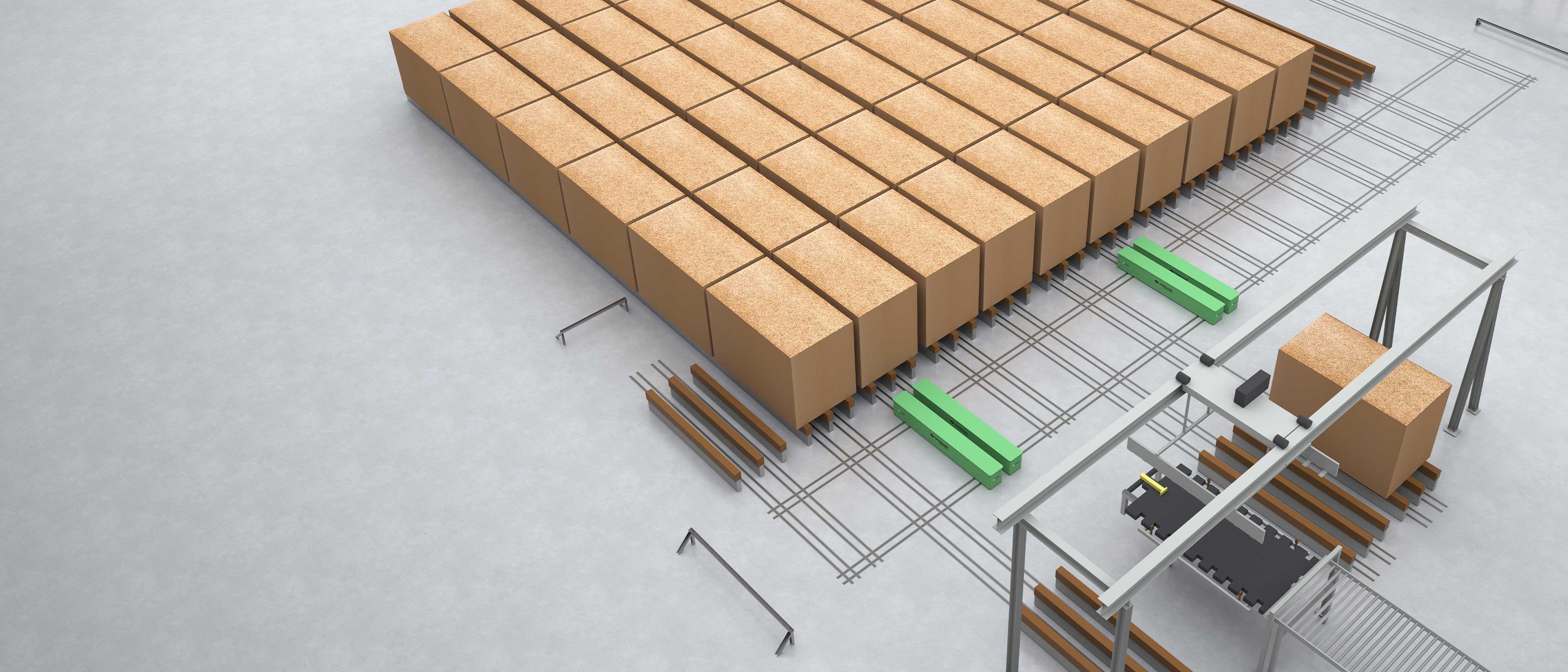 Transport- en handling-systemen voor de hout industrie